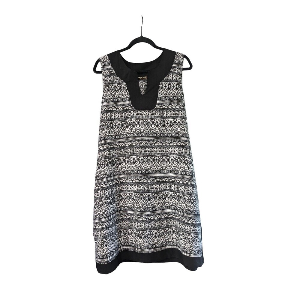 Raya Sun Dress Womens Large Shift Black Print Sleeveless V Neck